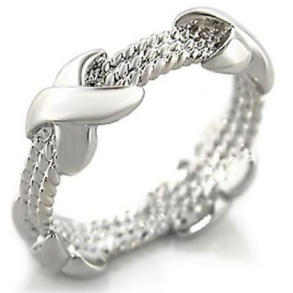 Silver Cable Nautical Eternity Ring Size 9 10 Rhodium Plated Criss Cross Rope